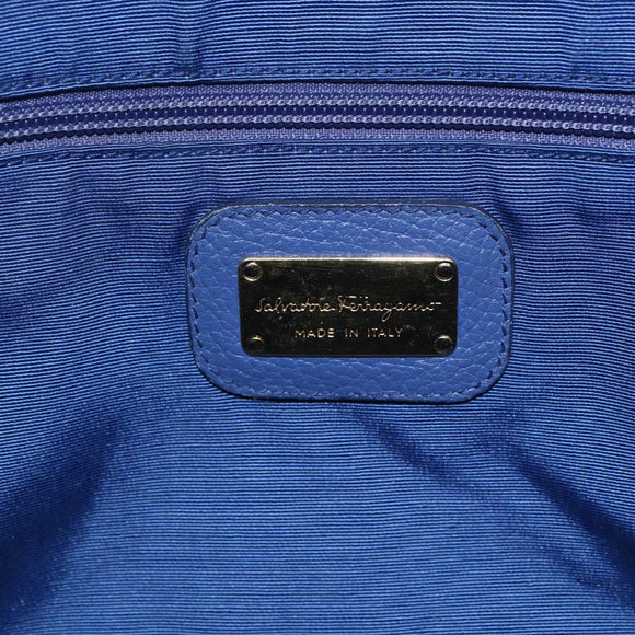 Salvatore Ferragamo Tote Bag Leather Blue Gold Auth BA10661