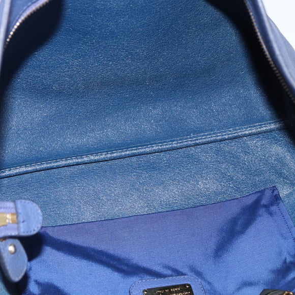 Salvatore Ferragamo Tote Bag Leather Blue Gold Auth BA10661