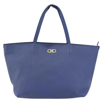 Salvatore Ferragamo Tote Bag Leather Blue Gold Auth BA10661 - 0
