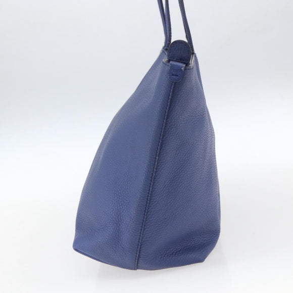Salvatore Ferragamo Tote Bag Leather Blue Gold Auth BA10661