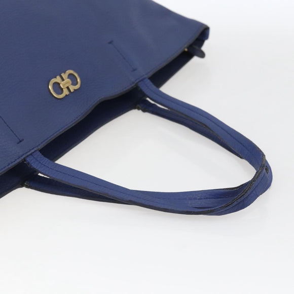 Salvatore Ferragamo Tote Bag Leather Blue Gold Auth BA10661