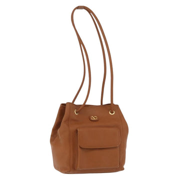 VALENTINO Shoulder Bag Leather Brown Gold Auth BA10664