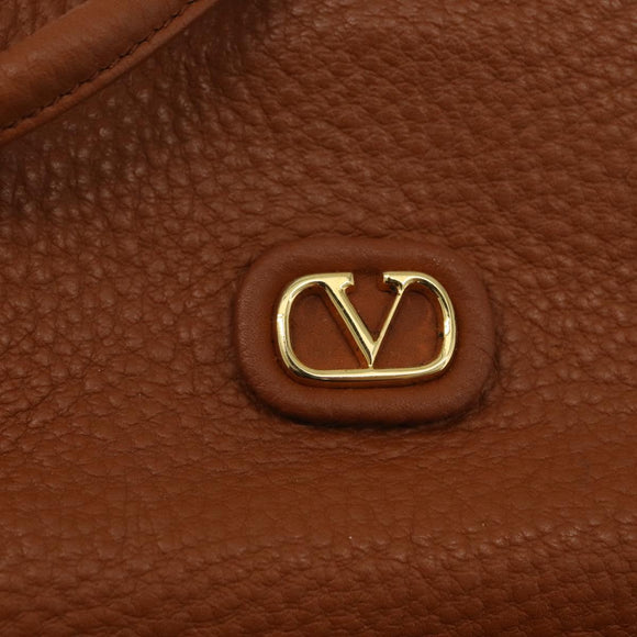 VALENTINO Shoulder Bag Leather Brown Gold Auth BA10664