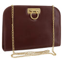 Salvatore Ferragamo Gancini Chain Shoulder Bag Leather Brown Gold Auth BA10665-1