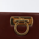 Salvatore Ferragamo Gancini Chain Shoulder Bag Leather Brown Gold Auth BA10665-17