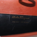 Salvatore Ferragamo Gancini Chain Shoulder Bag Leather Brown Gold Auth BA10665-12