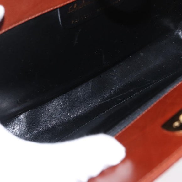 Salvatore Ferragamo Gancini Chain Shoulder Bag Leather Brown Gold Auth BA10665