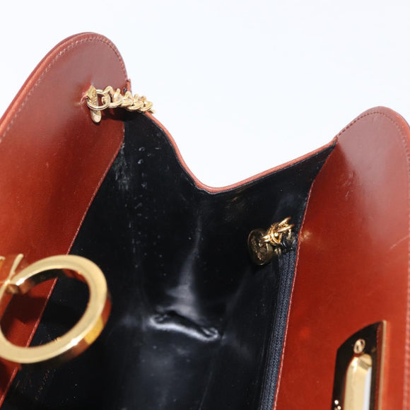 Salvatore Ferragamo Gancini Chain Shoulder Bag Leather Brown Gold Auth BA10665