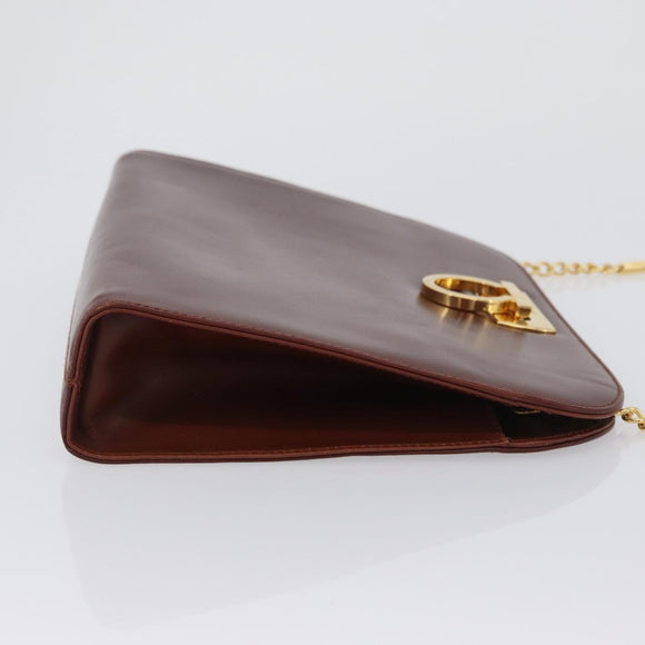 Salvatore Ferragamo Gancini Chain Shoulder Bag Leather Brown Gold Auth BA10665