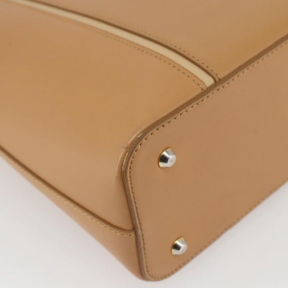 BURBERRY Hand Bag Leather Beige Gold Auth BA10666