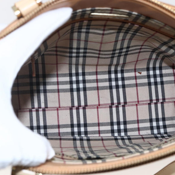 BURBERRY Hand Bag Leather Beige Gold Auth BA10666