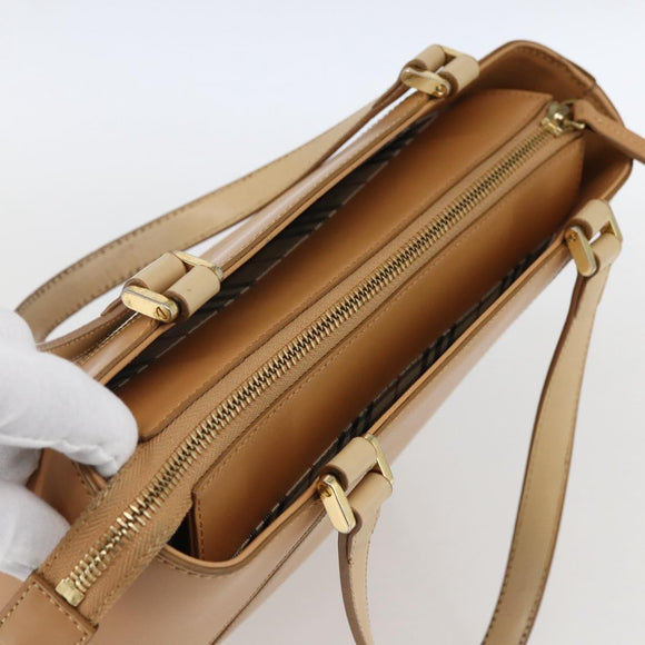 BURBERRY Hand Bag Leather Beige Gold Auth BA10666