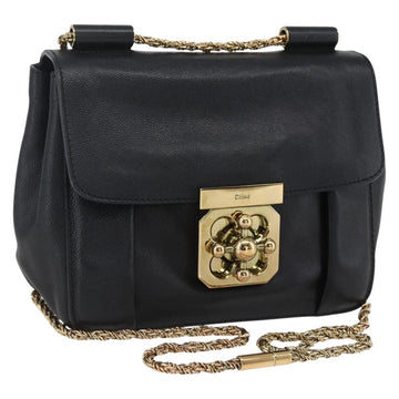 Chloe Chain Shoulder Bag Leather Black Gold Auth BA10671V