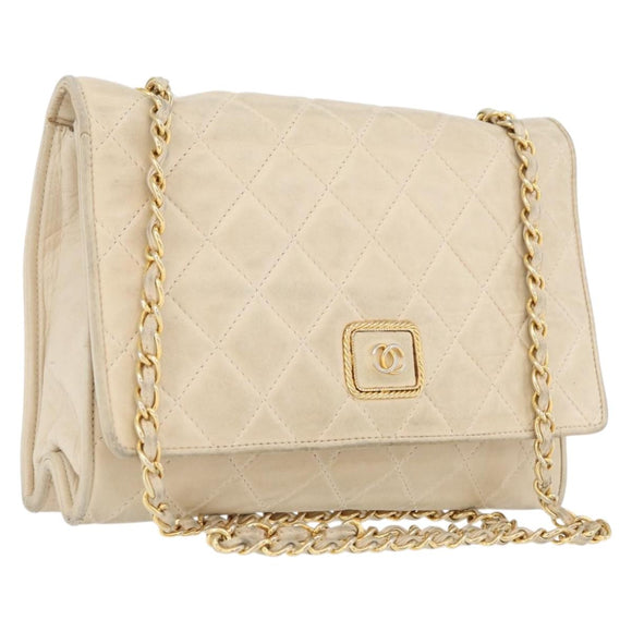 CHANEL Matelasse Ketten-Umhängetasche Lammleder Beige Gold CC Auth BA10672