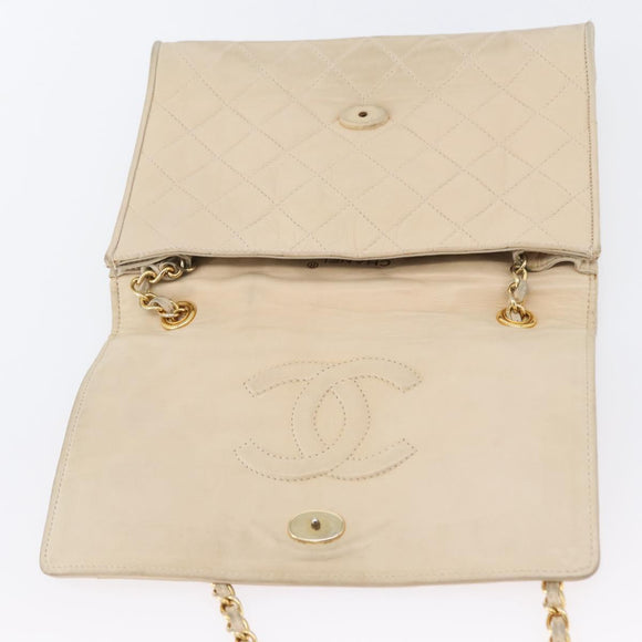 CHANEL Matelasse Ketten-Umhängetasche Lammleder Beige Gold CC Auth BA10672