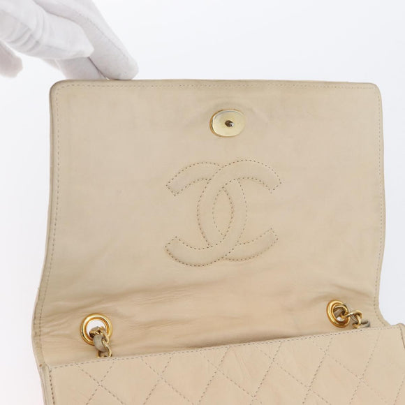 CHANEL Matelasse Ketten-Umhängetasche Lammleder Beige Gold CC Auth BA10672