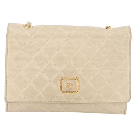 CHANEL Matelasse Ketten-Umhängetasche Lammleder Beige Gold CC Auth BA10672