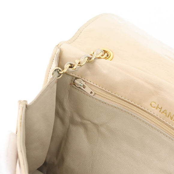 CHANEL Matelasse Ketten-Umhängetasche Lammleder Beige Gold CC Auth BA10672