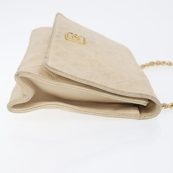 CHANEL Matelasse Ketten-Umhängetasche Lammleder Beige Gold CC Auth BA10672