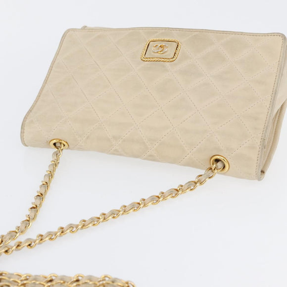 CHANEL Matelasse Ketten-Umhängetasche Lammleder Beige Gold CC Auth BA10672