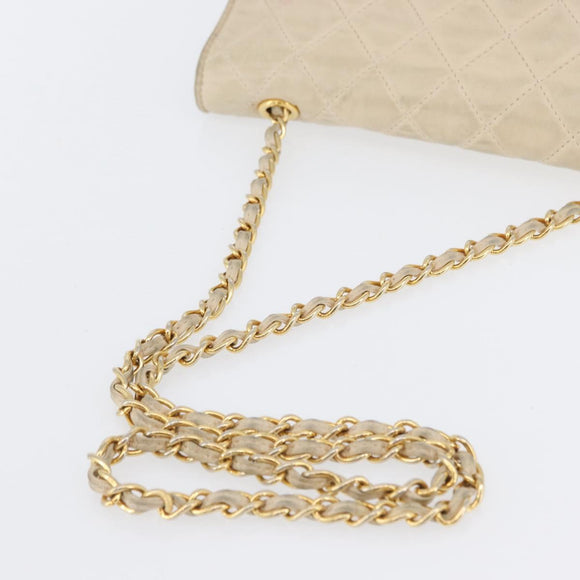 CHANEL Matelasse Ketten-Umhängetasche Lammleder Beige Gold CC Auth BA10672
