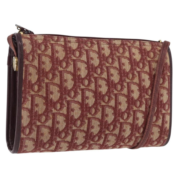 Christian Dior Trotter Canvas Shoulder Bag Red Gold Auth BA10682