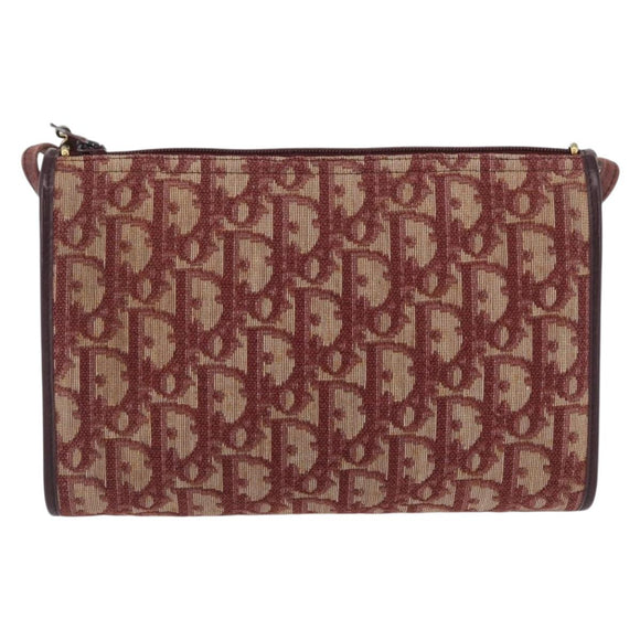 Christian Dior Trotter Canvas Shoulder Bag Red Gold Auth BA10682