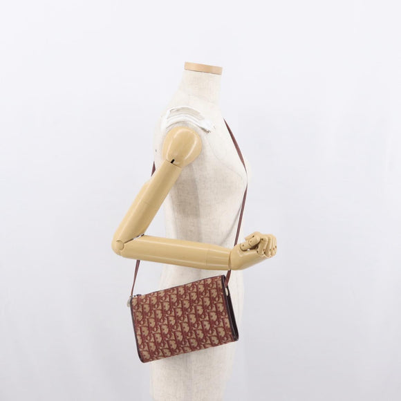 Christian Dior Trotter Canvas Shoulder Bag Red Gold Auth BA10682