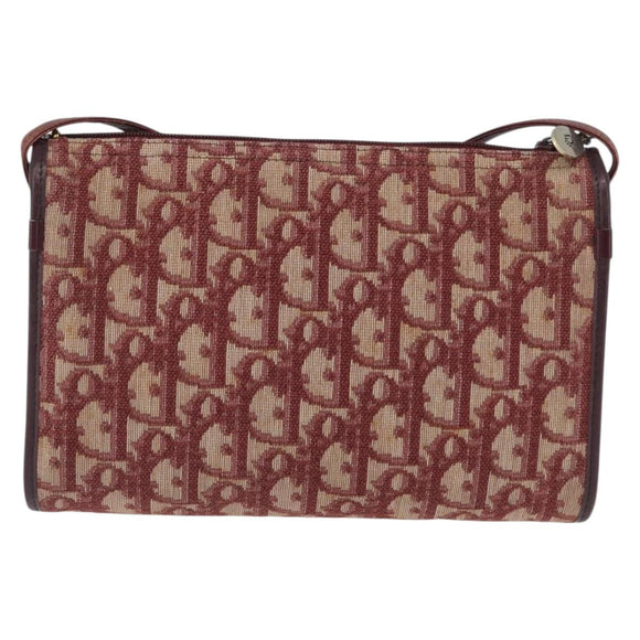 Christian Dior Trotter Canvas Shoulder Bag Red Gold Auth BA10682