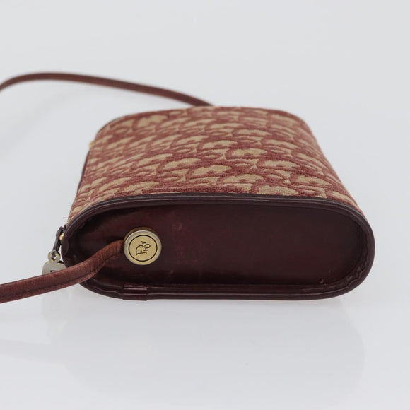 Christian Dior Trotter Canvas Shoulder Bag Red Gold Auth BA10682