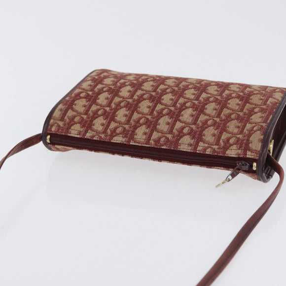 Christian Dior Trotter Canvas Shoulder Bag Red Gold Auth BA10682