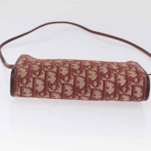 Christian Dior Trotter Canvas Shoulder Bag Red Gold Auth BA10682