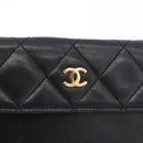 CHANEL Pouch Lamb Skin Black Gold CC Auth BA10701-8