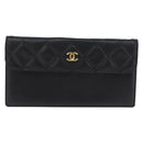 CHANEL Pouch Lamb Skin Black Gold CC Auth BA10701-14