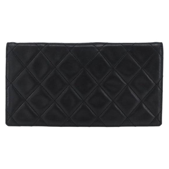 CHANEL Pouch Lamb Skin Black Gold CC Auth BA10701