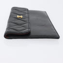 CHANEL Pouch Lamb Skin Black Gold CC Auth BA10701-4