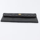 CHANEL Pouch Lamb Skin Black Gold CC Auth BA10701-6