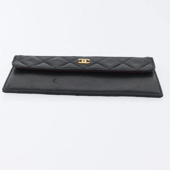 CHANEL Pouch Lamb Skin Black Gold CC Auth BA10701