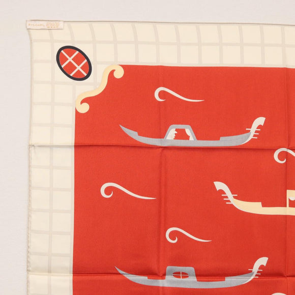 BVLGARI Boat Pattern Scarf Silk ""Davide Pizzigoni"" Red Auth BA10715V