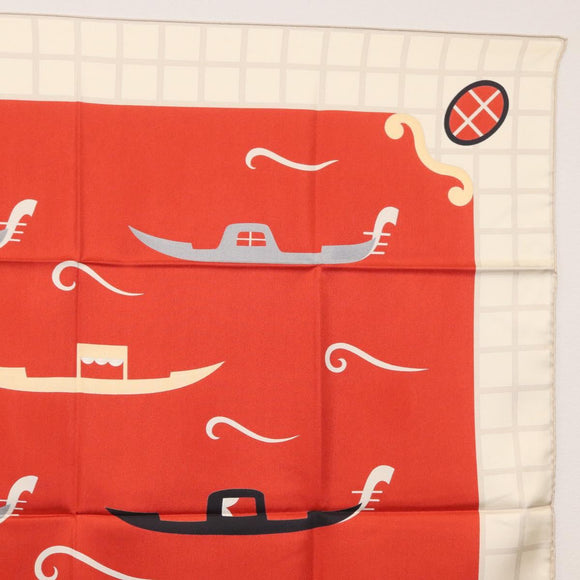 BVLGARI Boat Pattern Scarf Silk ""Davide Pizzigoni"" Red Auth BA10715V