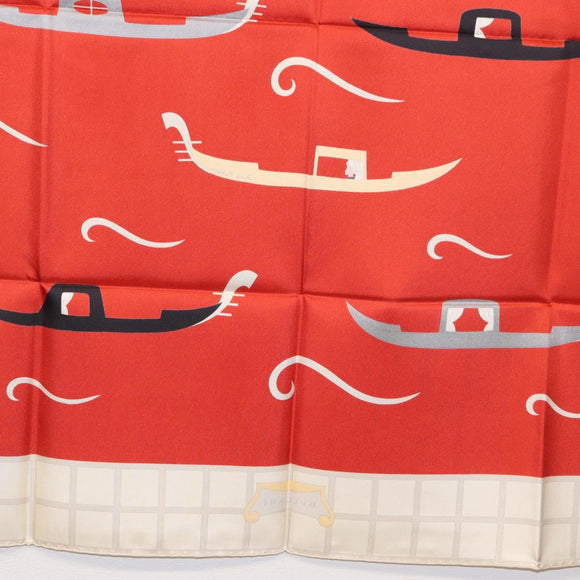 BVLGARI Boat Pattern Scarf Silk ""Davide Pizzigoni"" Red Auth BA10715V