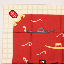 BVLGARI Boat Pattern Scarf Silk ""Davide Pizzigoni"" Red Auth BA10716V - 0
