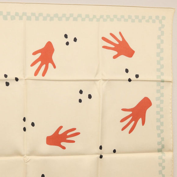 BVLGARI Hand Motif Scarf Silk ""Davide Pizzigoni"" Beige Auth BA10717V