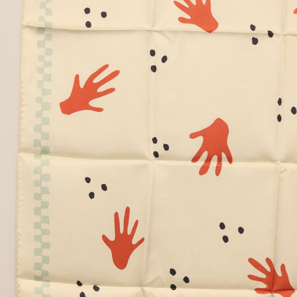 BVLGARI Hand Motif Scarf Silk ""Davide Pizzigoni"" Beige Auth BA10717V