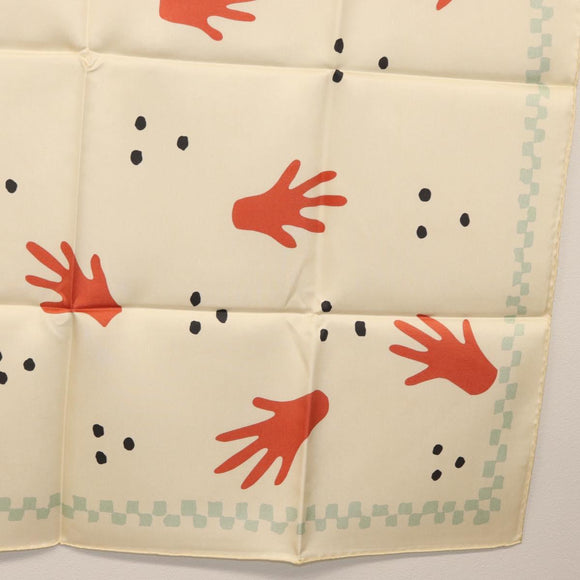 BVLGARI Hand Motif Scarf Silk ""Davide Pizzigoni"" Beige Auth BA10717V