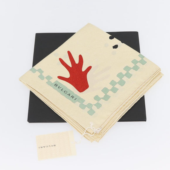 BVLGARI Hand Motif Scarf Silk ""Davide Pizzigoni"" Beige Auth BA10717V