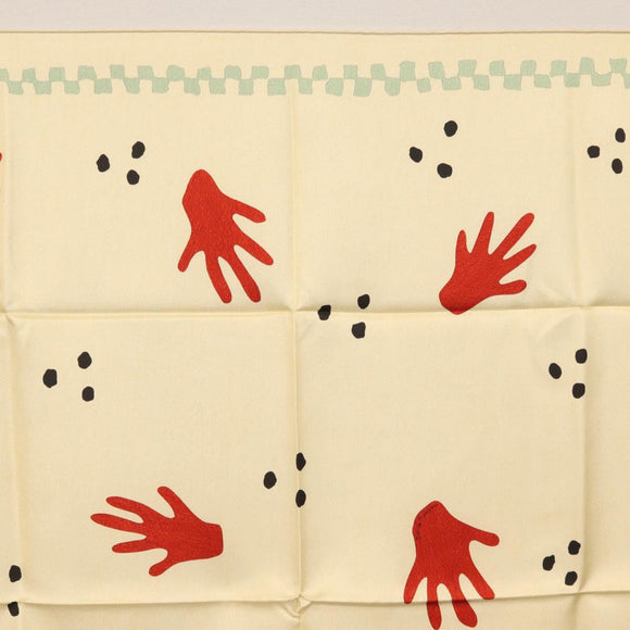 BVLGARI Hand Motif Scarf Silk ""Davide Pizzigoni"" Beige Auth BA10717V