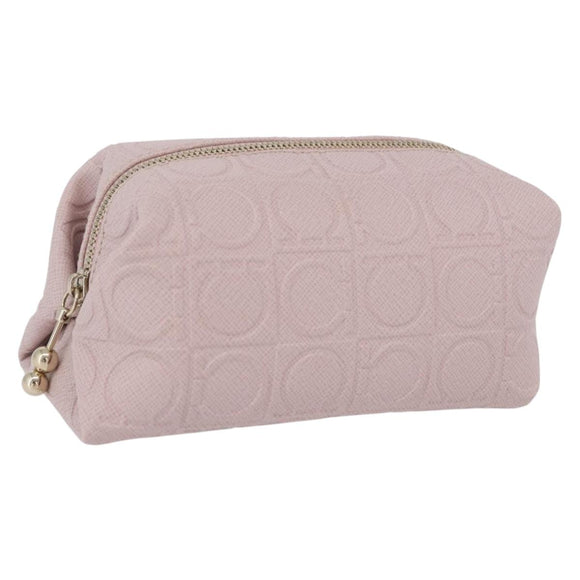 Salvatore Ferragamo Gancini Pouch Leather Pink Gold Auth BA10720V