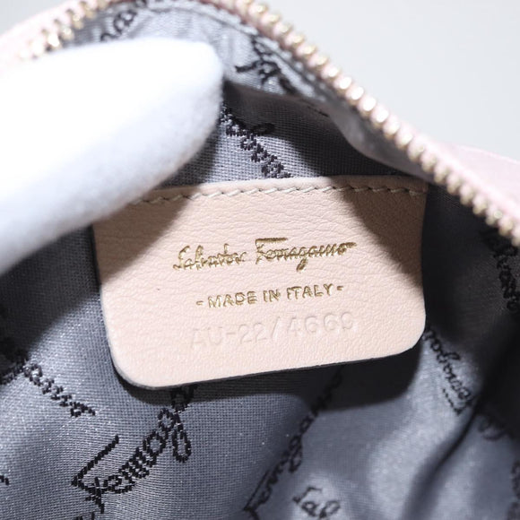 Salvatore Ferragamo Gancini Pouch Leather Pink Gold Auth BA10720V