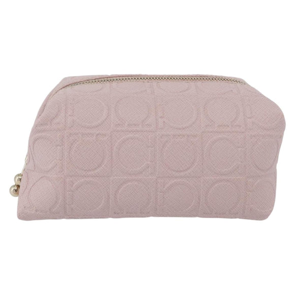 Salvatore Ferragamo Gancini Pouch Leather Pink Gold Auth BA10720V